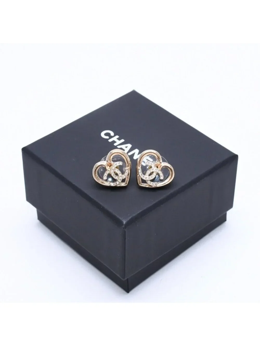 Chanel Earrings Heart CC Logo 23 Rhinestone Gold